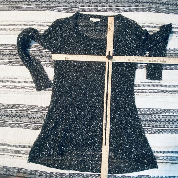 Eileen Fisher Open Knit Sweater Women XS Tunic Asymmetric Hem Black White Tweed - Picture 6 of 9